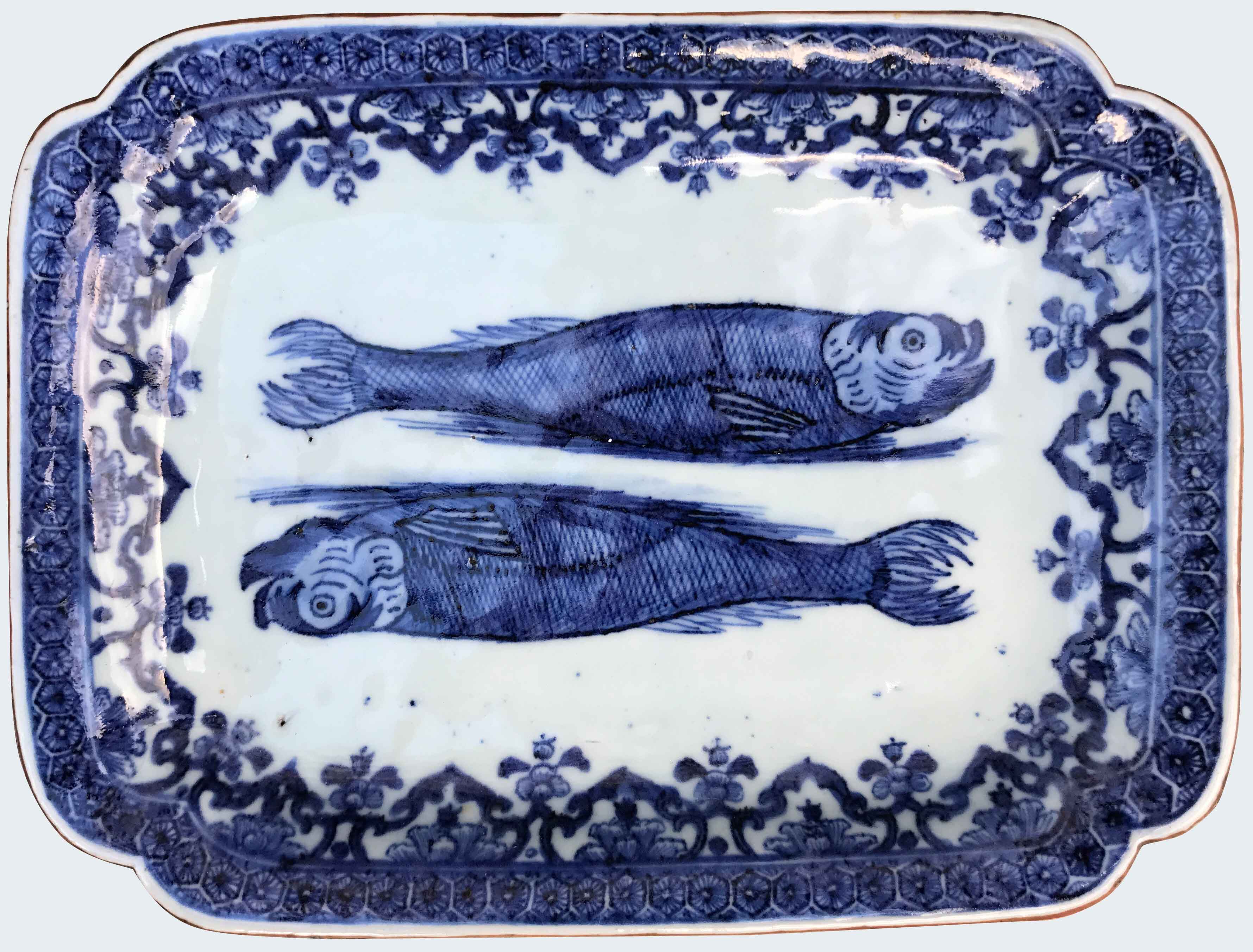 chinese export porcelain herring dish dutch qianlong blue
