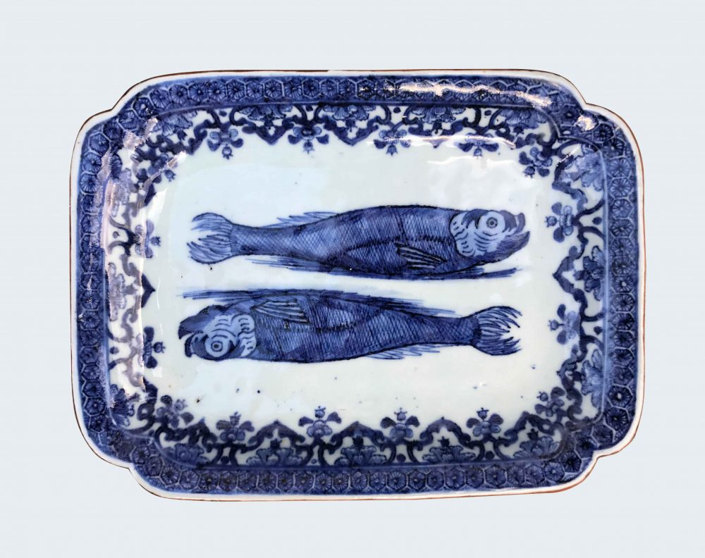 chinese export porcelain herring dish dutch qianlong blue